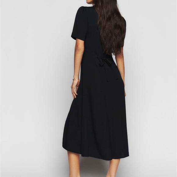 Reformation Wilde Dress Size 12 Black Midi New - Picture 1 of 6
